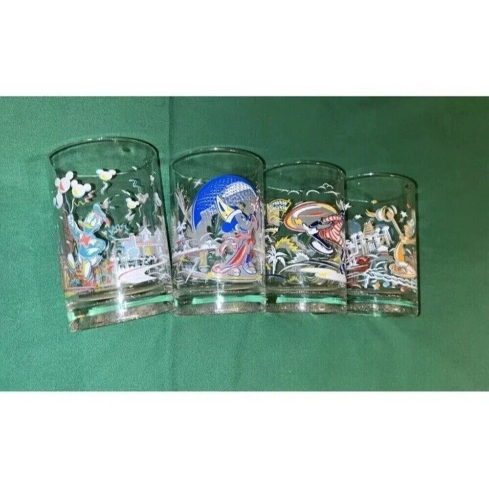 Vintage Full Set Of 4 McDonald's Walt Disney World 25th Anniversary Glasses Cups